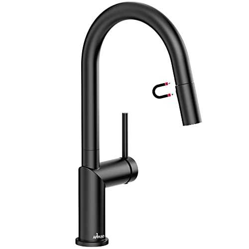 Kitchen Mixer Sink Taps APPASO, Kitchen Taps with Pull Out Spray 360° Swivel Single Lever, Kitchen Sink Tap High Arc Flexible Spout with Magnetic Docking 2 Spray Modes Zinc Matte Black