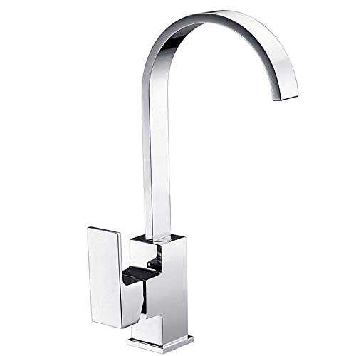 Kitchen Sink Mixer Taps Square Single Lever Monobloc Chrome Modern 360 Degree Swivel Waterfall Spout Faucet