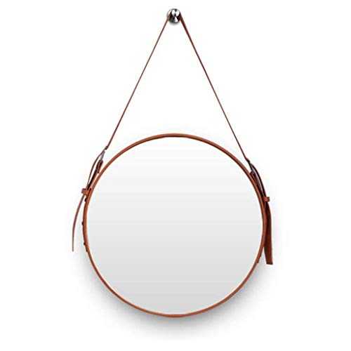 IVQAPP Dressing mirror Wall Mirror Small Round Leather Bathroom Mirror Pastoral Art Decorative Mirror For Bedroom Dormitory Living Room Easy To Hang Beauty mirror (Color : Orange Size : 60cm)