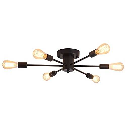 6-Light Sputnik Ceiling Light，Modern Metal Lighting Fitting ，Black Chandelier for Living Room Bedroom Kitchen Dining Room Hallway Hotel