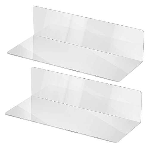 Gobesty Floating Shelves, Acrylic Wall Shelves Set of 2, Adhesive Display Shelf, No Drill Small Wall Shelf, Floating Picture Ledge, Invisible Floating Storage Rack for Living Room, Bedroom, Bathroom