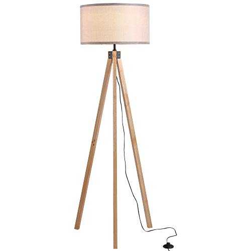 HOMCOM 5FT Elegant Wood Tripod Floor Lamp Free Standing E27 Bulb Lamp Versatile Use For Home Office - Grey