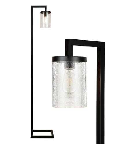 DABLH Henry - Industrial Floor Lamp with Hanging Crackled Glass for Living Room - Standing Farmhouse Light Matches Rustic Decor - Tall Pole Vintage Lamp with LED Bulb - Black