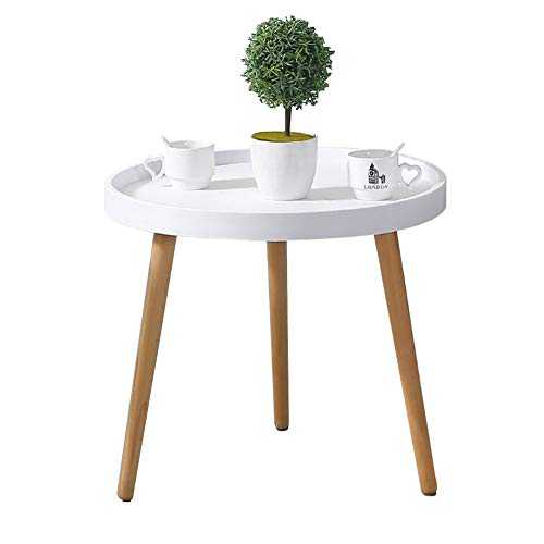 CLIPOP White Round Side Table, Small Coffee Table Sofa Side Table with Wooden Legs (50 * 45cm)