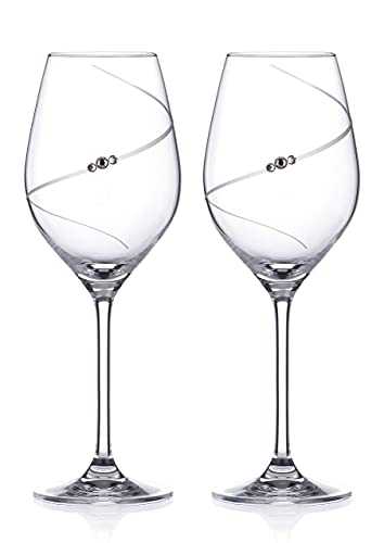 DIAMANTE Swarovski White Wine Glasses Pair - 'Silhouette' Hand Cut Design Embellished with Swarovski Crystals - Set of 2