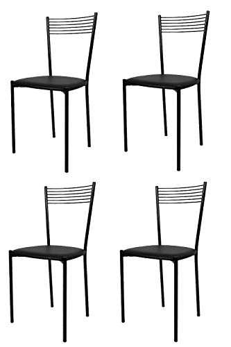 Tommychairs - Set of 4 Chairs Elegance Suitable for Kitchen, bar and Dining Room, Structure in Painted Steel Colour Black with an upholstered seat Covered in Black Artificial Leather