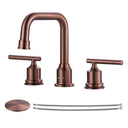 WOWOW Widespread Bathroom Faucet 3 Holes Bathroom Sink Faucet 2 Handle Vanity Faucet with Pop up Drain and Supply Lines Farmhouse Basin Tap 8 Inch Rose Gold