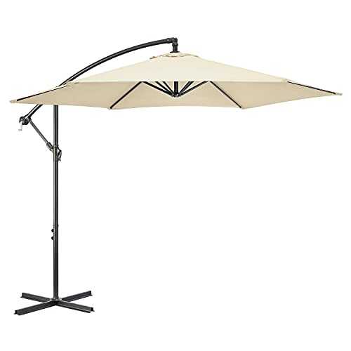 CHRISTOW Large Banana Parasol 3m, Hanging Cantilever Umbrella With Crank Handle, Garden Outdoor Patio Sun Shade, UPF 30+ UV Protection (Cream)
