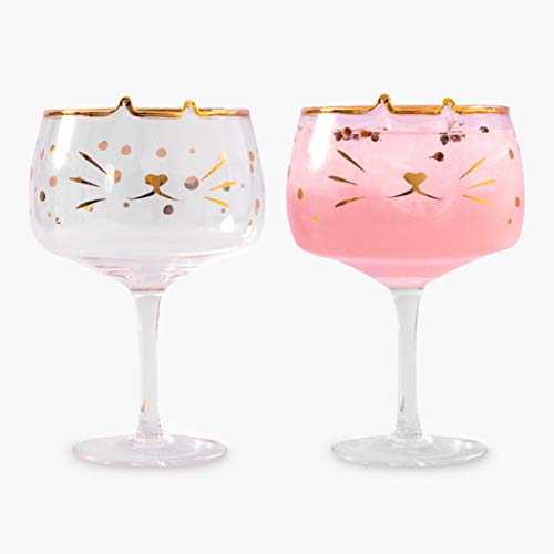 Gin Glasses | Hand - Blown, Cat Gin Glass | The Purrfect Gin Glasses | Gift Boxed | Beautiful Cocktail Glasses, Perfect Gin Gift for Women & Cat Lovers, Copa de Balon Glasses Set of 2, 750 ml by Root7