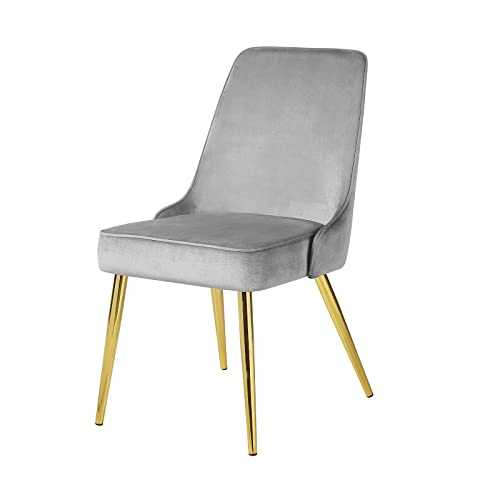 KithKasa Velvet Vanity Chair Upholstered Mid-Century Modern Dining Chairs with Gold Legs for Kitchen Living Room Home Office Bedroom Grey