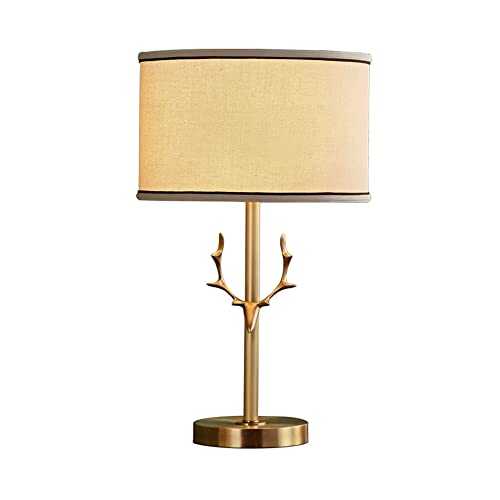 NAMFHZW Personality Brushed Brass Table Lamp Linen Fabric Shade E27 Reading Lights Nordic Bedroom Bedside Desk Lamp Modern Home Living Room Nightstand Lighting Fixture H20.09in