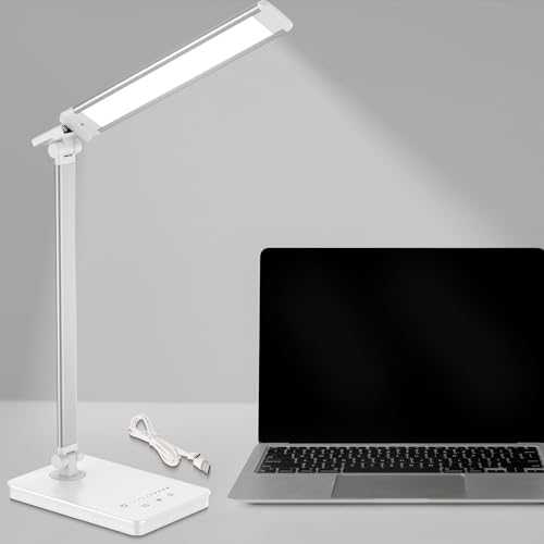 Desk lamp, Led Bedside Table Lamp with USB Charging Port, 5 Color Mode, 5 Brightness Level, Touch Control, 45 Min Auto Timer, Eye Caring Desk Light for Home Office Study Bedroom Nail Kids (White)