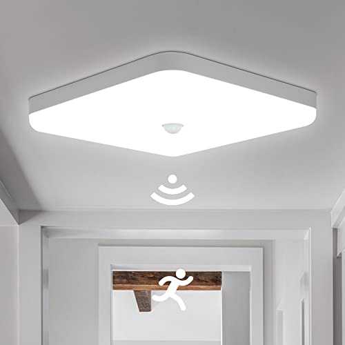 Combuh LED Ceiling Light with Motion Sensor 30W 2400LM Daylight White 6000K Square Ceiling lamp for Bathroom, Basement, Garage, Corridors, Stairway, Laundry, Office, Balcony 25 * 25 * 4CM