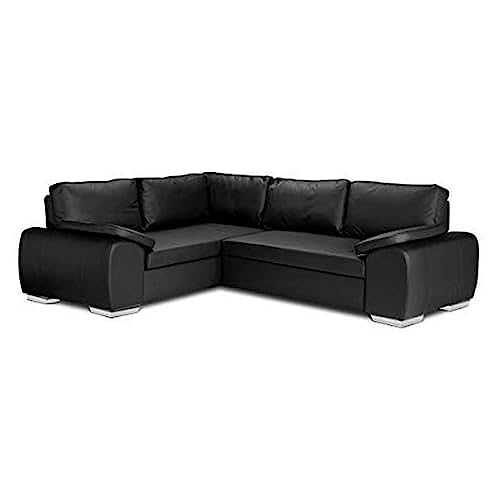 ENZO - CORNER SOFA BED WITH STORAGE - FAUX LEATHER - LEFT HAND SIDE ORIENTATION (BLACK)