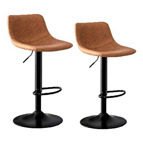 YBYWL Bar Stools Set of 2, Adjustable Faux Leather Dining Chair 360-Degree Swivel Kitchen Counter Stools High Stool Lift Chair Armless Bar Stool for Pub Restaurant Kitchen(Color:BROWN)