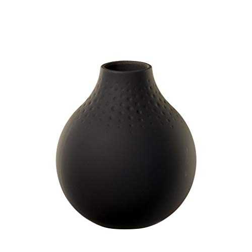Villeroy & Boch Collier Noir Vase Perle No. 3, 11x11x12 cm, Premium Porcelain, Black