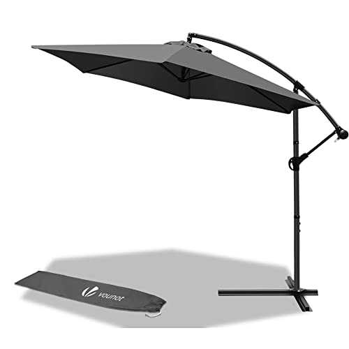 VOUNOT 3m Cantilever Garden Parasol, Banana Patio Umbrella with Crank Handle and Tilt for Outdoor Sun Shade, Grey