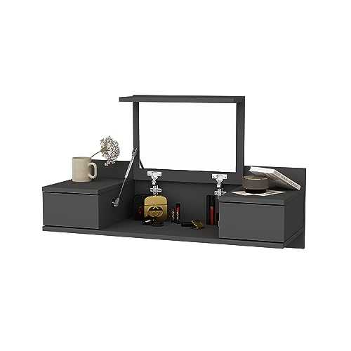 DECOROTIKA - Zenn Floating Vanity Desk Make-Up Desk Wall Mounted 2 Drawers and Mirror