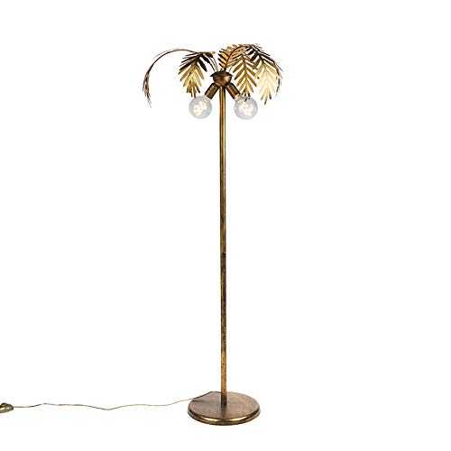 Qazqa - Vintage Floor Lamp 2 Gold - Botanica - Retro - Suitable for LED E27 | 2 Light - Metal Floor lamp - Suitable for Living Room | Bedroom |