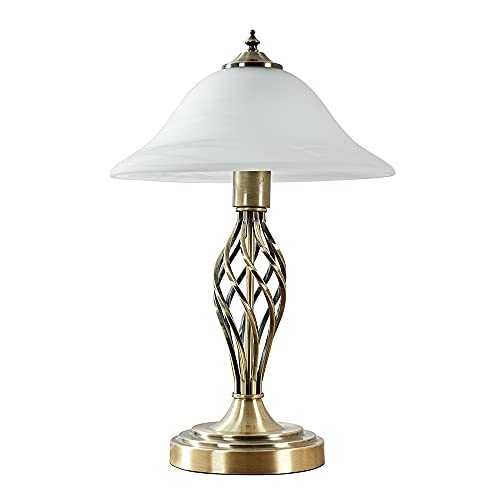 Traditional Style Antique Brass Barley Twist Table Lamp with a Frosted Alabaster Shade