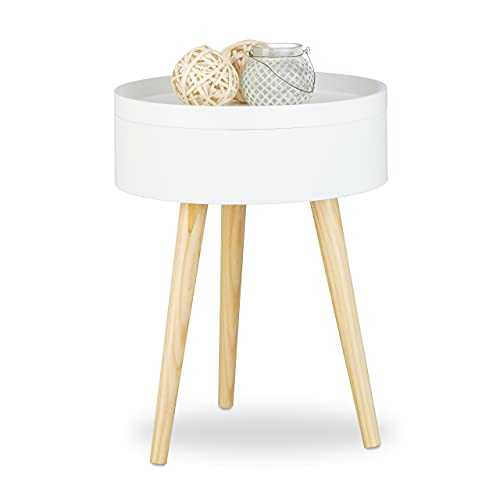 Round Scandinavian Tray Dining Table, Wood, 3 Legged, Night Stand Coffee Table, H x W x D: 50 x 38 x 38 cm, White