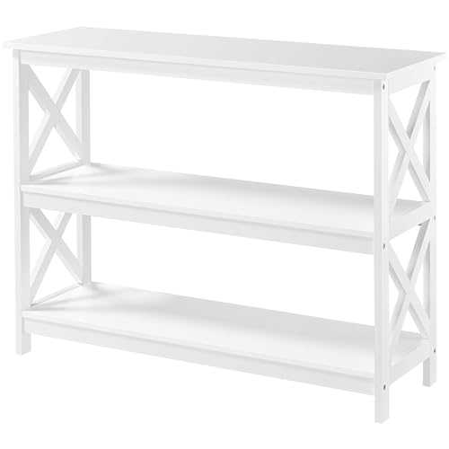 Yaheetech 3 Tier X-Design Console Sofa Side Table Bookshelf Entryway Tables Storage Shelf Living Room Entry Hall Table Furniture, White