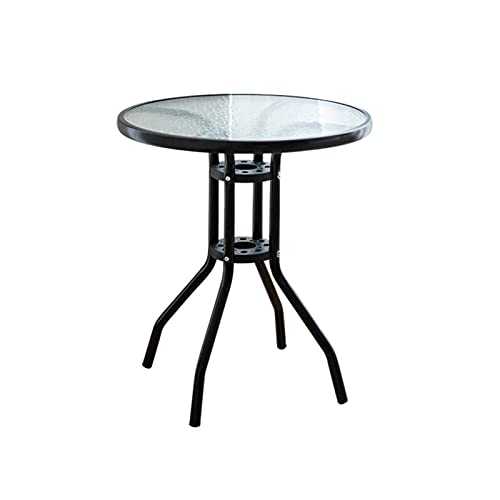 Tempered Glass Round Table，60CM/70CM Side Table Stable Outdoor End Table Iron Coffee Table For Terrace, Garden, Living Room, Coffee Shop Entrance(Size:60CM,Color:White)