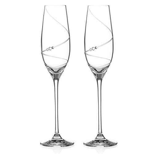 DIAMANTE Swarovski Crystal Champagne Flutes Prosecco Glasses - ‘Toast Swirl’- Embellished with Swarovski Crystals – Set of 2