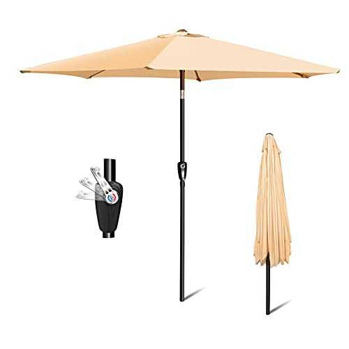 Myiosus 2.7m/9ft Garden Parasol Umbrella UV50 Large Outdoor Sun Umbrella Parasol with Winding Crank & Tilt Function for Beach Garden Balcony Pool, Champagne