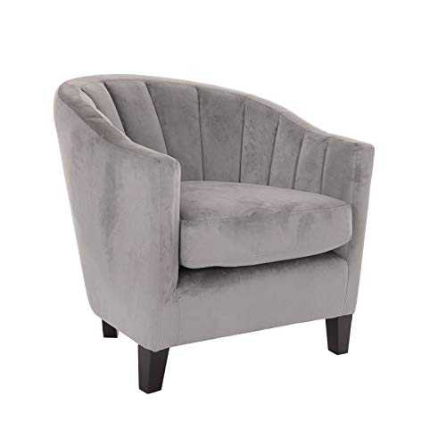 Hodge and Hodge Grey Oyster Tub Chair With Luxury Plush Velvet Fabric Cover and Shell Stitched Back This Modern Accent Chair Is Ideal For Relaxing at Home Lounge Bedroom Dining or Office
