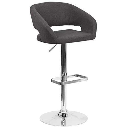 Flash Furniture Contemporary Charcoal Fabric Adjustable Height Barstool with Rounded Mid-Back and Chrome Base