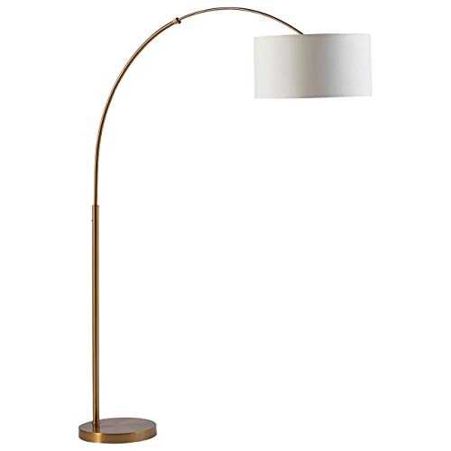 Amazon Brand - Rivet Brass Arc Floor Lamp, 76"H, with Bulb, Brass with Linen Shade