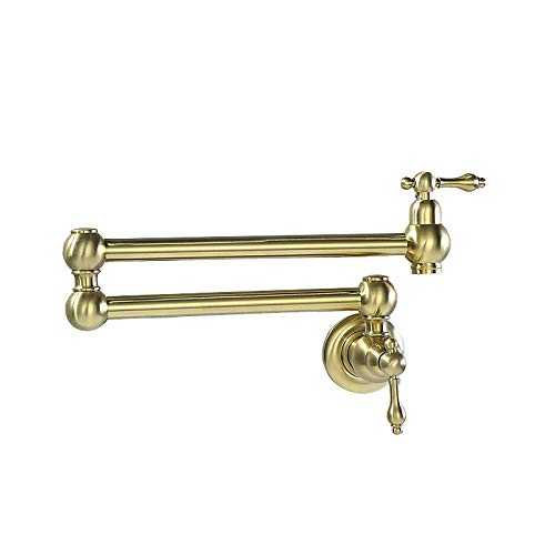 Brushed Gold Pot Filler Faucet Wall Mount Brass Kitchen Faucet Folding Double Joint Swing Arm Kitchen Sink Faucet Two Handle Single Cold Stretchable Kitchen Tap