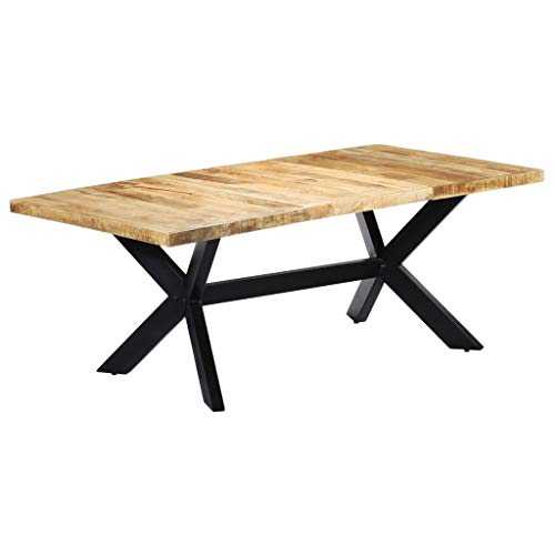 vidaXL Solid Mango Wood Dining Table with Rough Finish Industrial Kitchen Dinner Living Room Furniture Stand 200cm