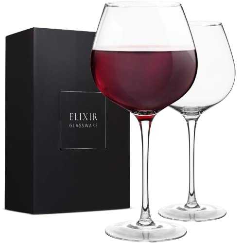 Red Wine Glasses Set of 2 – Large Wine Glasses, Hand Blown – Long Stem Crystal Wine Glasses – Wine Tasting, Wedding, Anniversary, Christmas – 670 ml, Clear