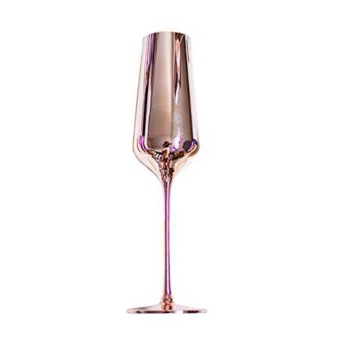 KJGHJ European Style Luxury Wine Glass Rose Gold Plating Lead-free Glass Champagne Glass Home Wedding Goblets Drinkware, Champagne Flutes (Color : A)