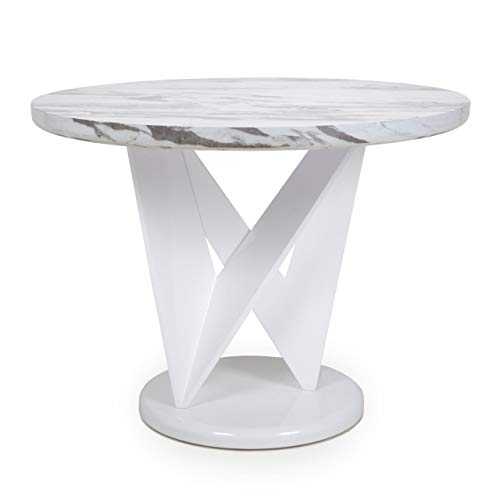Shankar Saturn Round Marble Effect Top Dining Table - High Gloss Grey and White
