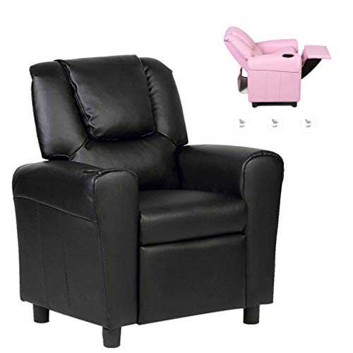 TIM-LI Kids Recliner Chair with Cup Holder, Children PU Leather Padded Backrest Armchair, Boys & Girls Youth Recliner,Black