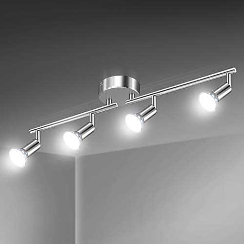 Defurhome LED Ceiling Light Rotatable, 4 Way Adjustable Modern Ceiling Spotlights(White Chrome) for Kitchen, Living Room, Bedroom, Including 4 x 4 W GU10 Led Bulbs(450LM, Cool White)