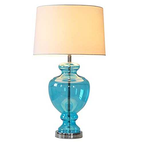 OMING Table Lamps Table Lamp Modern Minimalist Blue Glass Table Lamp Warm Linen Fabric Lampshade Living Room Bedroom Bedside Lamp Creative Decorative Table Lamp Modern Nightstand Light