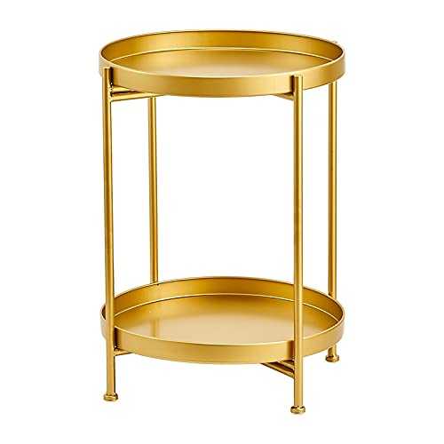 Side End Table Bedside Coffee Table For Living Room Furniture Folding End Table Small Iron Metal Double Sofa Side Table With Round Tray Storage End Tables Couch Table (Color : Golden)