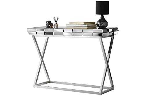 Knightsbridge Collection - Luxury Mirrored Furniture 3D Glass Effect Chrome Crossed Legs Bedroom Living Room (Mirrored Console Table - Grey)