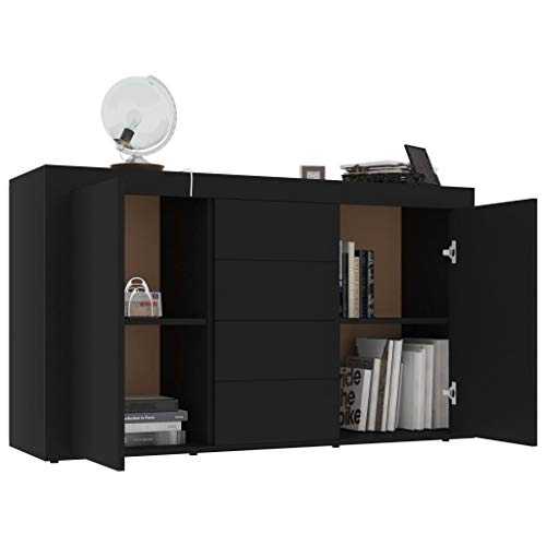 GOTOTOP Chipboard Sideboard with 2 Doors and 4 Drawers, Modern Side Cabinet for Hallway, Living Room, Bedroom, 120 x 36 x 69 cm, Black