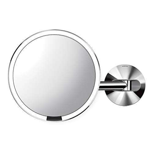 simplehuman ST3016 20cm Wall Mount Sensor Mirror, Stainless, Polished Steel, Hard-Wired | 20cm-5x Magnification