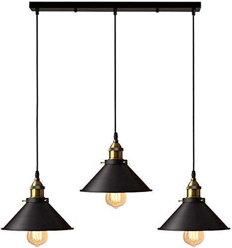 iDEGU Industrial Pendant Lamp Shapes, 3 in 1 Vintage Edison Style Metal Pendant Light Shades for E27 Ceiling Lights for Kitchen Bar Loft - Ø22cm, 3-Light, Black