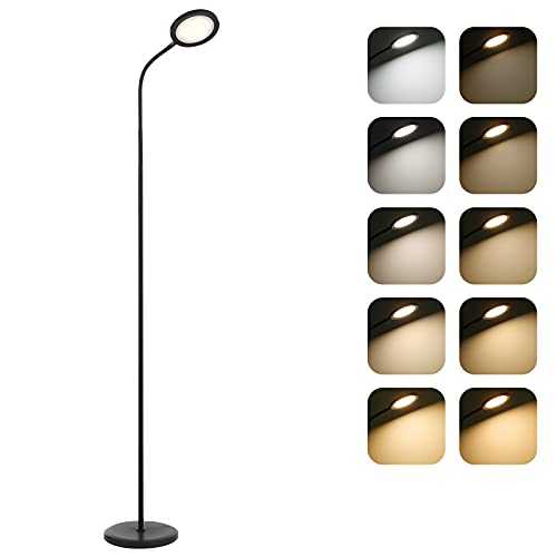 Tomshin-e Touch Floor Lamp Reading Lamp,3 Color Temperatures & Stepless Dimmable Brightness,Modern LED Standing Tall Lamps Task Lighting for for Living Room Bedroom Office Dorm,15W