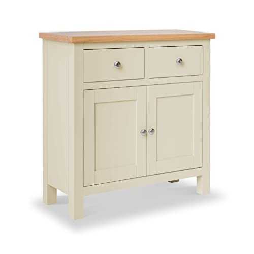 Farrow Cream Mini Sideboard Storage Cabinet with Drawers | Small Painted Solid Wooden Cupboard with Shelf for Dining Room, Living Room or Hallway, Fully Assembled, H:75cm W:75cm D:32cm