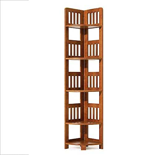 MxZas Corner Ladder Shelf Solid Wood Bookshelf Corner Shelf Multi-layer Floor Storage Rack Living Room Creative Corner Flower Stand Simple Tripod Small Bookshelf (Color : Brown, Size : 42x152cm)