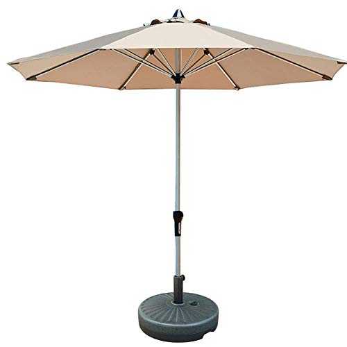 unknow Large Garden Umbrella, Beige Compact Fade Resistant Beach Outside Parasols with Crank And 8 Ribs, 2.7m (9ft) (Size: Umbrella + Base)