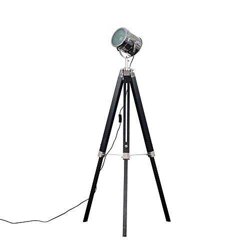 Modern Matt Black & Chrome Industrial Photography/Film Studio Style Adjustable Spotlight Tripod Floor Lamp - Complete with a 6w LED GLS Bulb [3000K Warm White]